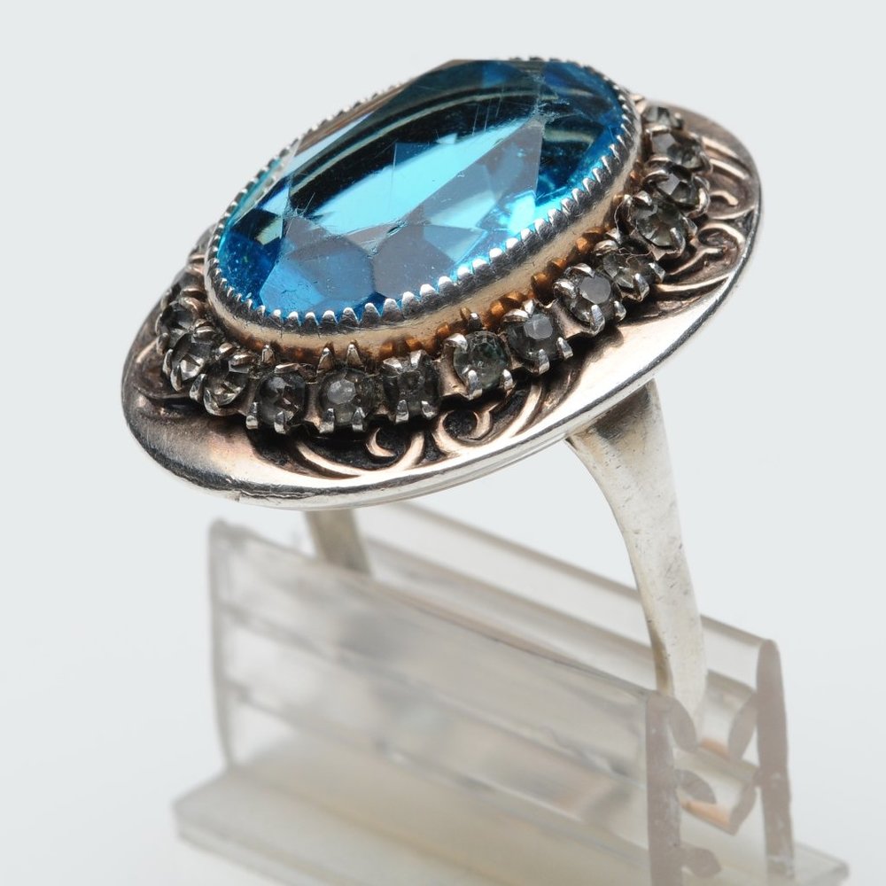 Aquamarine Crystal Silver Ring - Vintage